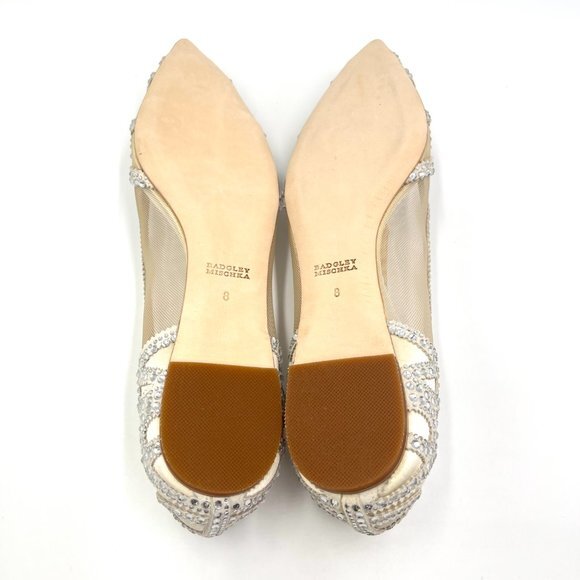 Badgley Mischka BHLDN Size 8 Gigi Point Toe Jeweled Ivory Ballet Flats Shoes - Picture 11 of 16